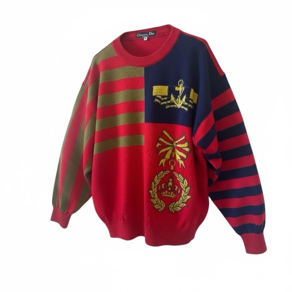 Dior Other - Vintage Christian Dior Men's Multicolor Striped Crewneck Sweater